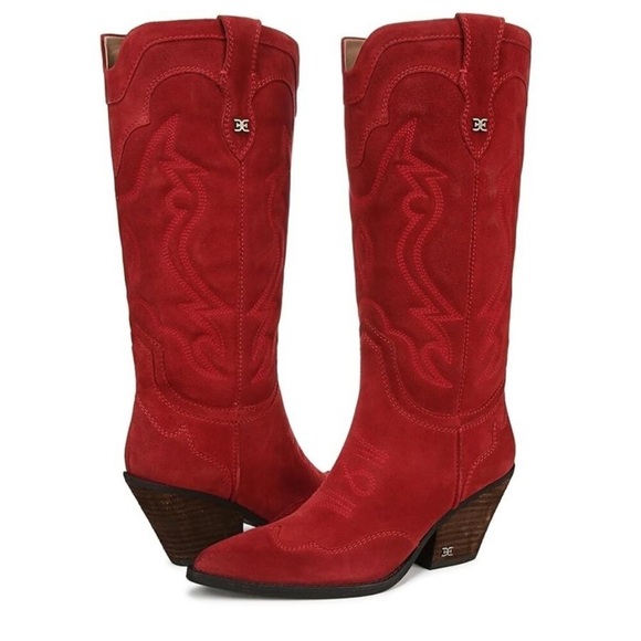 NEW! Sam Edelman James Wide Calf Western Boot Red Suede - Wide Sizes Only - Picture 5 of 10